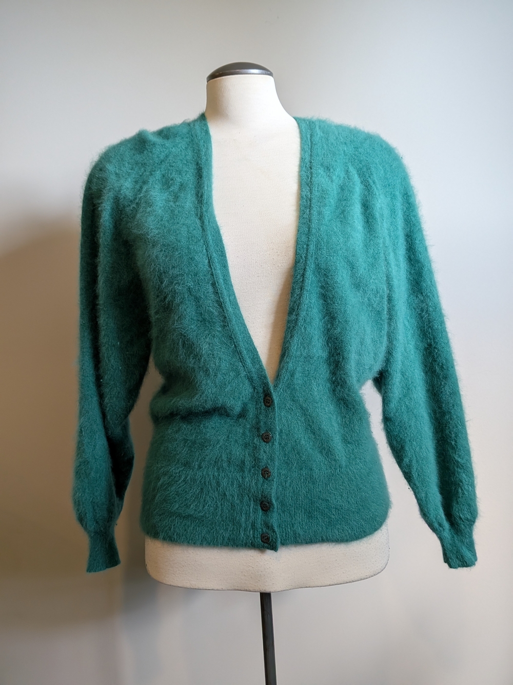 Vintage Parkhurst Teal Angora Cardigan Batwing Fluffy Sweater 75% Angora Classic